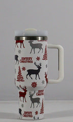 Tasse à motif de noël avec couvercle et poignée, verres en paille, gobelet sous vide en acier inoxydable, grande capacité, tasse à café de voyage en voiture, nouvelle collection
