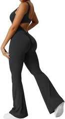 Women’s Sleeveless Flare Jumpsuit – Fitness Yoga Long Pants Activewear