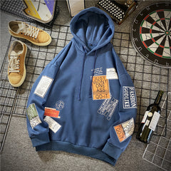 Spring & Autumn Lapel Hooded Printed Hoodie - Long Sleeve Cotton-Blend with 85% Polyester