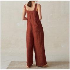 Wide Leg Jumpsuit Women Cotton And Linen Pocket Overalls