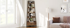 5-Tier Corner Shelf with Drawer - Freestanding Black Bookshelf & Plant Stand for Living Room & Office