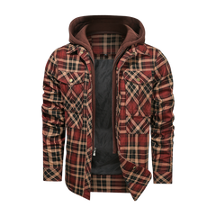Men Long-sleeved Plaid Jacket Regular Fit Fleece Detachable Hoodies Jackets