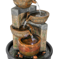 15.7" 4-Tier Indoor Tabletop Waterfall Fountain with LED Lights - Relaxing Home Decoration, Brown