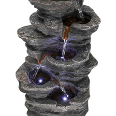 Stacked Rocks 15.7" Black Resin Tabletop Fountain with LED Lights - Zen Meditation Indoor Waterfall for Home, Office & Bedroom Decor