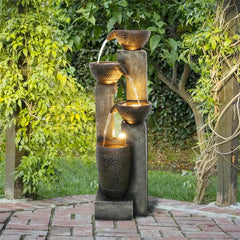 40" 4-Tier Outdoor Resin Planter Waterfall Fountain - Garden Fountain for Yard, Patio & Backyard Decor