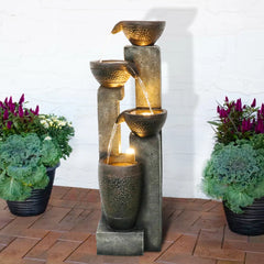40" 4-Tier Outdoor Resin Planter Waterfall Fountain - Garden Fountain for Yard, Patio & Backyard Decor