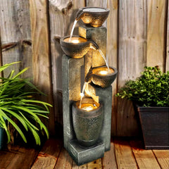 40" 4-Tier Outdoor Resin Planter Waterfall Fountain - Garden Fountain for Yard, Patio & Backyard Decor