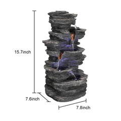 Stacked Rocks 15.7" Black Resin Tabletop Fountain with LED Lights - Zen Meditation Indoor Waterfall for Home, Office & Bedroom Decor