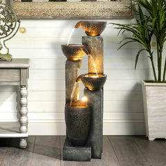 40" 4-Tier Outdoor Resin Planter Waterfall Fountain - Garden Fountain for Yard, Patio & Backyard Decor