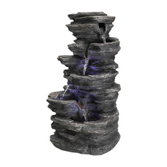 Stacked Rocks 15.7" Black Resin Tabletop Fountain with LED Lights - Zen Meditation Indoor Waterfall for Home, Office & Bedroom Decor