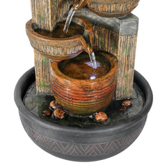 15.7" 4-Tier Indoor Tabletop Waterfall Fountain with LED Lights - Relaxing Home Decoration, Brown
