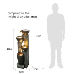 40" 4-Tier Outdoor Resin Planter Waterfall Fountain - Garden Fountain for Yard, Patio & Backyard Decor