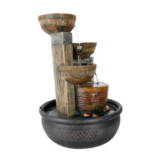 15.7" 4-Tier Indoor Tabletop Waterfall Fountain with LED Lights - Relaxing Home Decoration, Brown