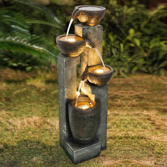 40" 4-Tier Outdoor Resin Planter Waterfall Fountain - Garden Fountain for Yard, Patio & Backyard Decor