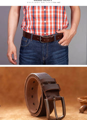 Top Cow Genuine Leather Belt for Men – Luxury Designer High-Quality Vintage Brown Cowboy Belt