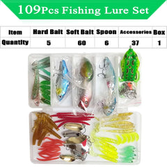 Fishing Lure Kit – Soft & Hard Bait Set | Minnow, Metal Jig, Spoon, Crankbait for Bass & Pike | Tackle Accessories with Box