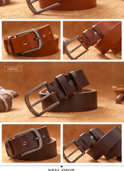 Top Cow Genuine Leather Belt for Men – Luxury Designer High-Quality Vintage Brown Cowboy Belt
