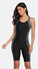 Anfilia One-Piece Women’s Pro Sports Swimwear – Boyleg Knee-Length Sport Swimsuit with Patchwork Design | Bikini Beach Wear & Bathing Suit