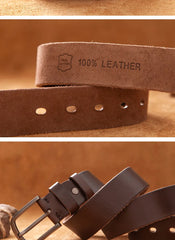 Top Cow Genuine Leather Belt for Men – Luxury Designer High-Quality Vintage Brown Cowboy Belt