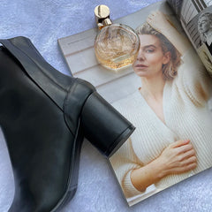 Luxury Design Leather Tabi Boots for Women - Iconic Split Toe Ankle Boots with Round Chunky High Heel | Autumn Winter Fashion Statement Shoes, Black