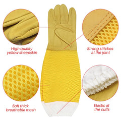Beekeeper Gloves with Protective Sleeves – Ventilated & Professional Anti-Bee Gloves for Apiculture and Beehive Handling