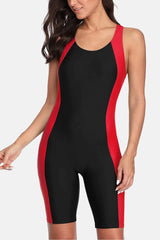 Anfilia One-Piece Women’s Pro Sports Swimwear – Boyleg Knee-Length Sport Swimsuit with Patchwork Design | Bikini Beach Wear & Bathing Suit