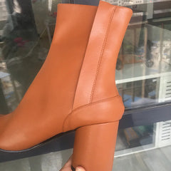 Luxury Design Leather Tabi Boots for Women - Iconic Split Toe Ankle Boots with Round Chunky High Heel | Autumn Winter Fashion Statement Shoes, Black