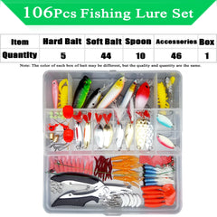Fishing Lure Kit – Soft & Hard Bait Set | Minnow, Metal Jig, Spoon, Crankbait for Bass & Pike | Tackle Accessories with Box
