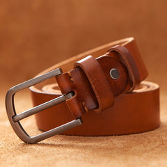 Top Cow Genuine Leather Belt for Men – Luxury Designer High-Quality Vintage Brown Cowboy Belt