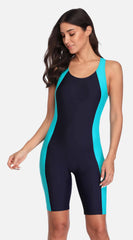 Anfilia One-Piece Women’s Pro Sports Swimwear – Boyleg Knee-Length Sport Swimsuit with Patchwork Design | Bikini Beach Wear & Bathing Suit