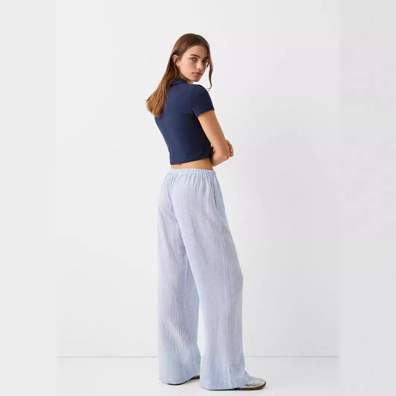 Women's Comfortable Elastic Waist Pinstripe Casual Loose Trousers