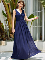 Plus Size Deep V-Neck Bridesmaid Dress | High Waist Elegant Evening Gown for Women