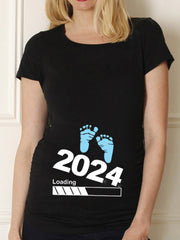 Cute Black Maternity Shirt | Funny Baby Print Pregnancy Tee | O-Neck Short Sleeve Top for Moms