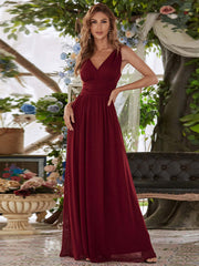 Plus Size Deep V-Neck Bridesmaid Dress | High Waist Elegant Evening Gown for Women