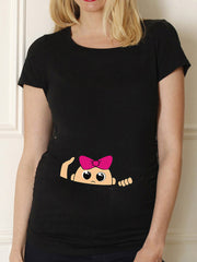Cute Black Maternity Shirt | Funny Baby Print Pregnancy Tee | O-Neck Short Sleeve Top for Moms