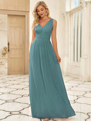 Plus Size Deep V-Neck Bridesmaid Dress | High Waist Elegant Evening Gown for Women