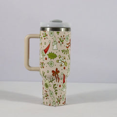 Tasse à motif de noël avec couvercle et poignée, verres en paille, gobelet sous vide en acier inoxydable, grande capacité, tasse à café de voyage en voiture, nouvelle collection