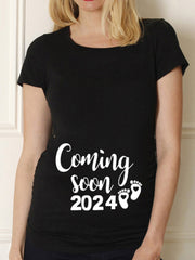 Cute Black Maternity Shirt | Funny Baby Print Pregnancy Tee | O-Neck Short Sleeve Top for Moms