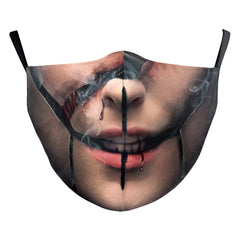Masque anti-poussière double couche à impression numérique drôle de crâne d'Halloween
