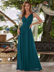 Plus Size Deep V-Neck Bridesmaid Dress | High Waist Elegant Evening Gown for Women