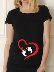 Cute Black Maternity Shirt | Funny Baby Print Pregnancy Tee | O-Neck Short Sleeve Top for Moms