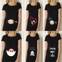 Cute Black Maternity Shirt | Funny Baby Print Pregnancy Tee | O-Neck Short Sleeve Top for Moms