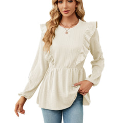 Women's Patchwork Round Neck Long-sleeved T-shirt Top