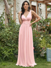 Plus Size Deep V-Neck Bridesmaid Dress | High Waist Elegant Evening Gown for Women