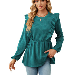 Women's Patchwork Round Neck Long-sleeved T-shirt Top