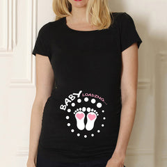 Cute Black Maternity Shirt | Funny Baby Print Pregnancy Tee | O-Neck Short Sleeve Top for Moms