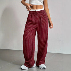 Stripe Printed Trousers Fashion High Waist Straight Leg Pants With Pocket Zipper Casual Suit Pants For Women