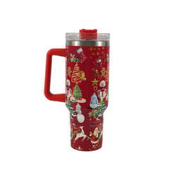 Tasse à motif de noël avec couvercle et poignée, verres en paille, gobelet sous vide en acier inoxydable, grande capacité, tasse à café de voyage en voiture, nouvelle collection