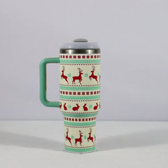 Tasse à motif de noël avec couvercle et poignée, verres en paille, gobelet sous vide en acier inoxydable, grande capacité, tasse à café de voyage en voiture, nouvelle collection