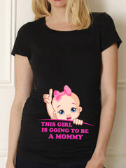 Cute Black Maternity Shirt | Funny Baby Print Pregnancy Tee | O-Neck Short Sleeve Top for Moms
